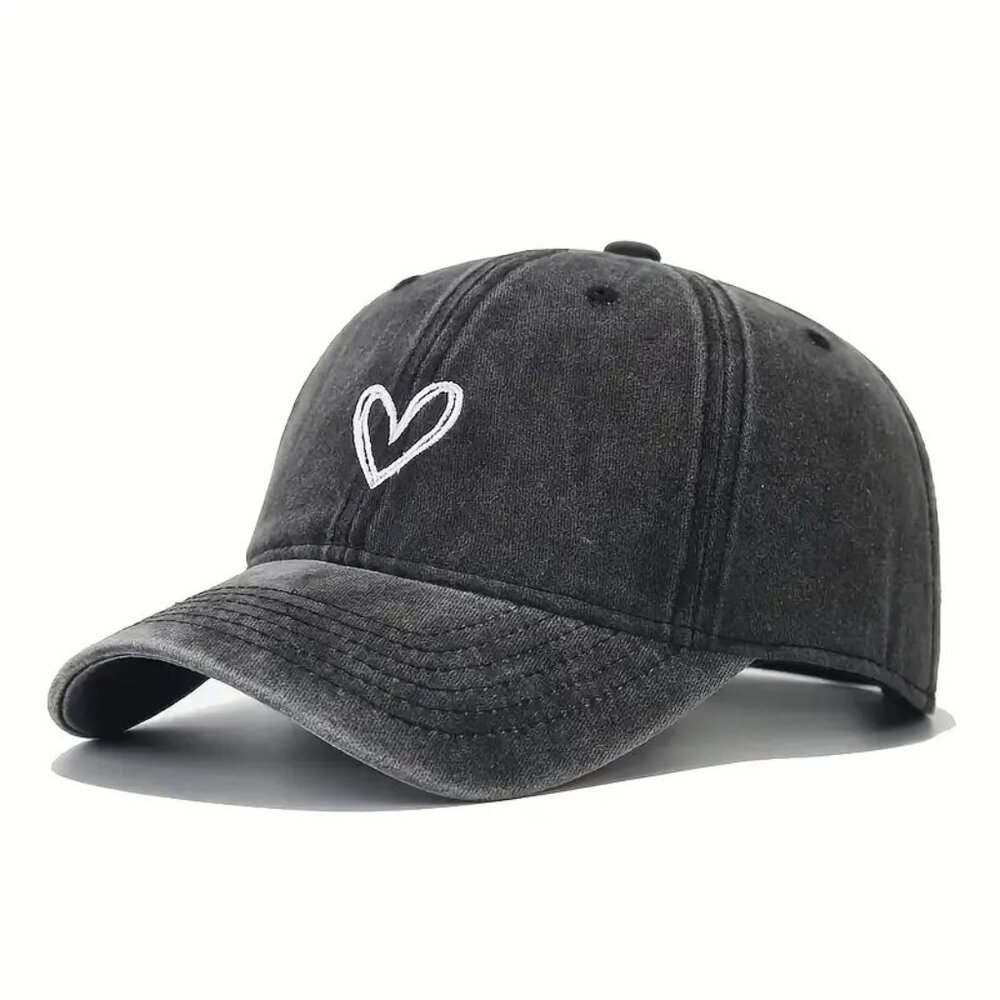 Women's Black Heart Embroidered Baseball Cap